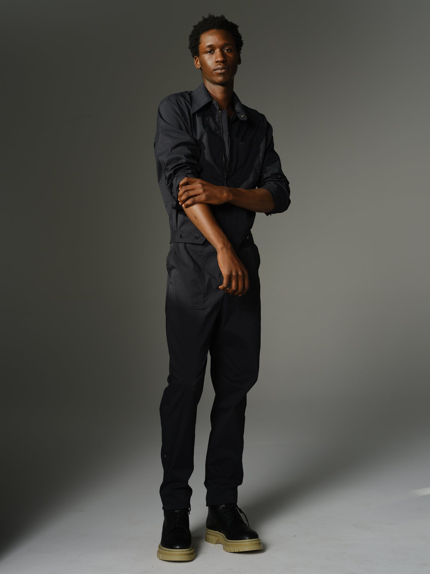 THE WILDE Jumpsuit - Long Sleeve in Black Cotton Sateen