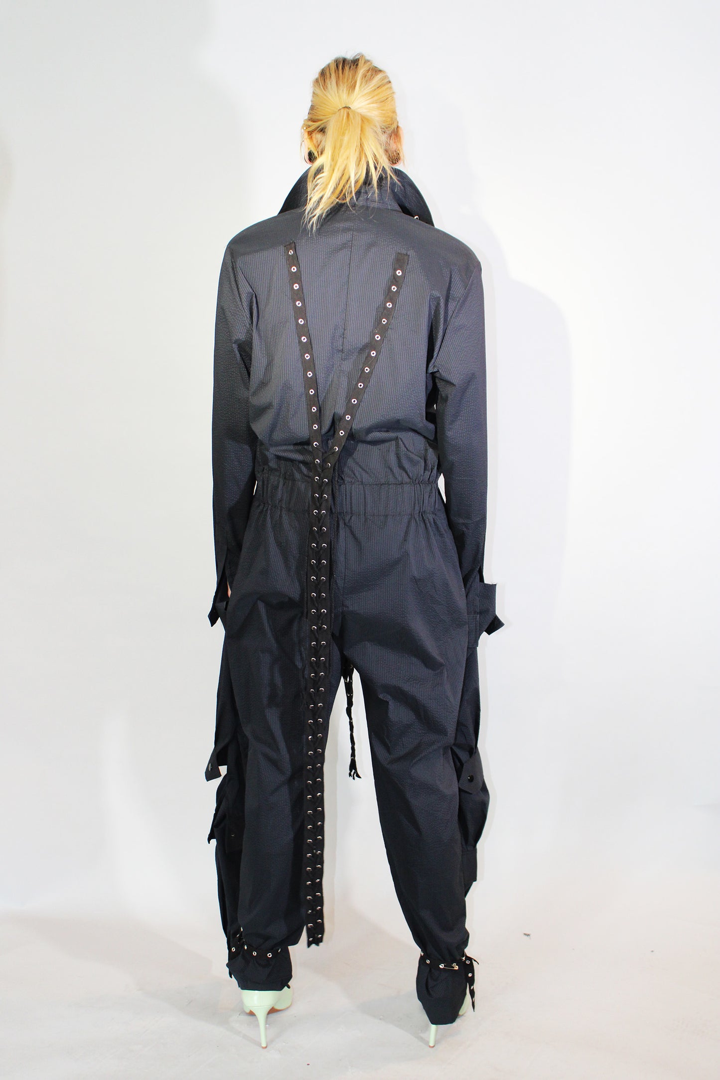 The Tentacle Jumpsuit in Black Seersucker