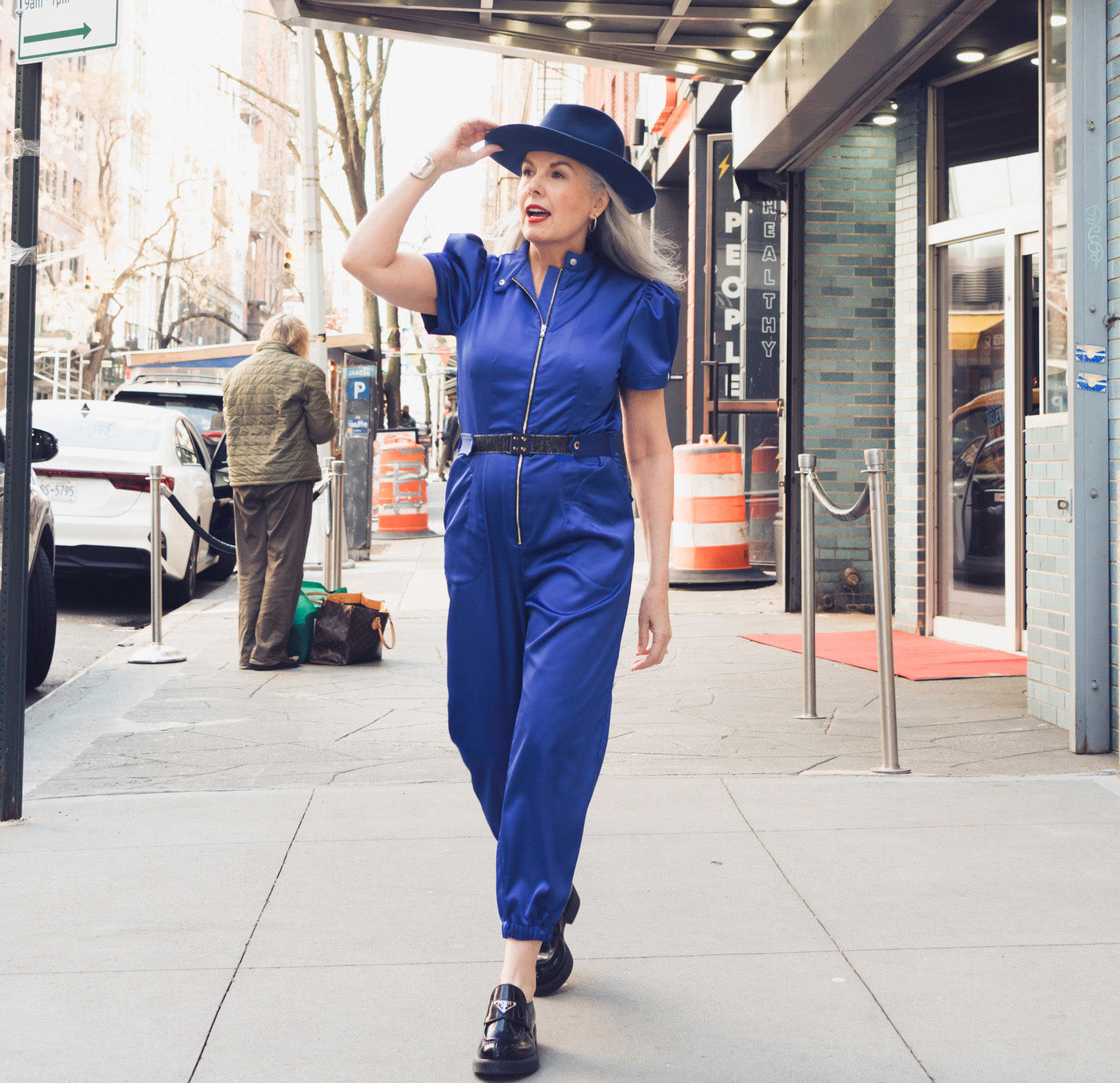 THE LAMARR - Blue Stretch Satin