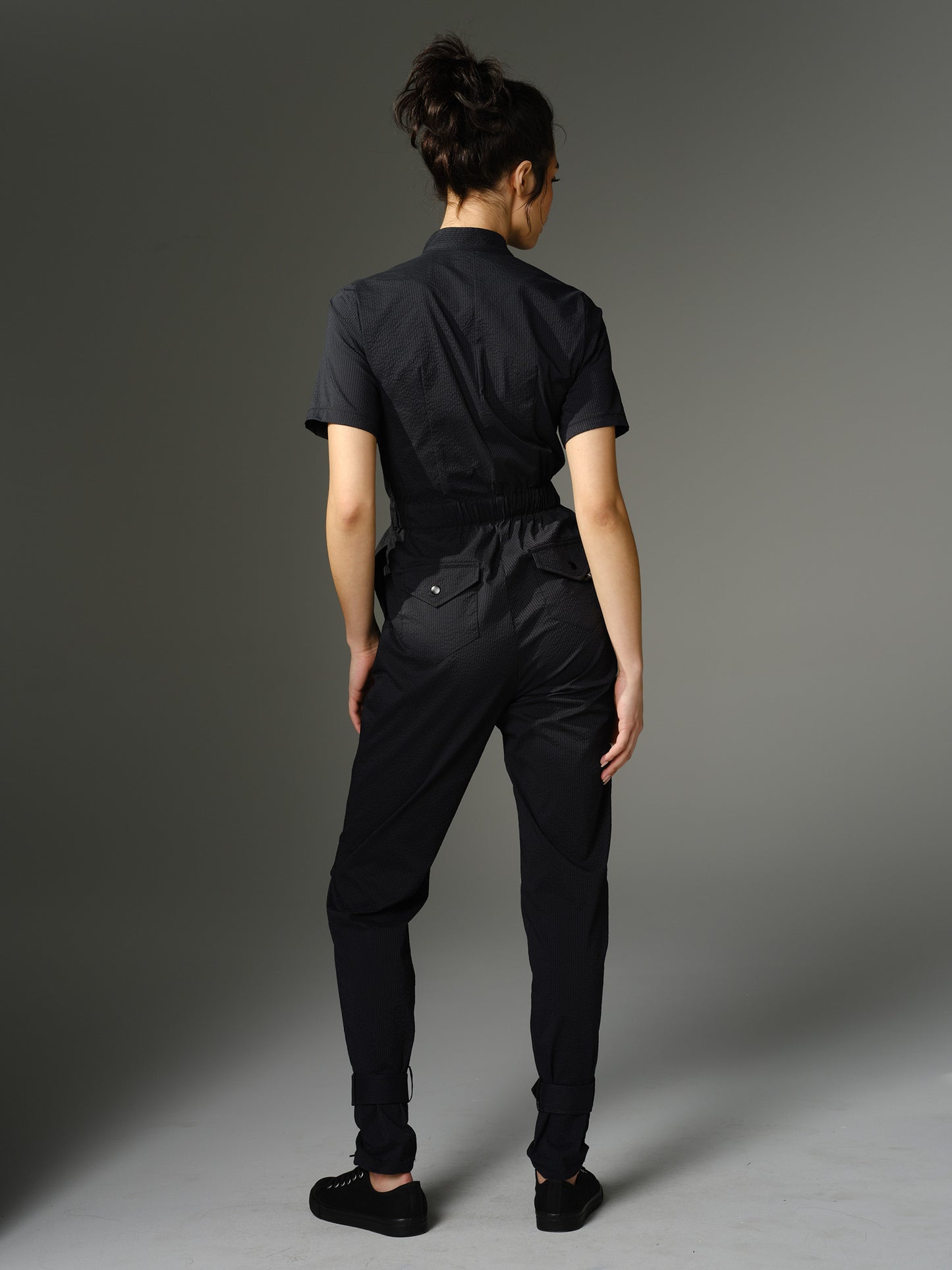 THE QUIMBY Jumpsuit - Short Sleeve Black Japanese Seersucker
