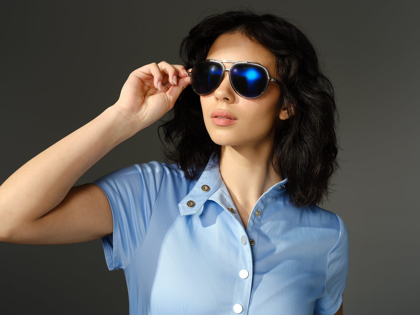 THE QUIMBY Jumpsuit - Short Sleeve Light Blue Cotton Sateen