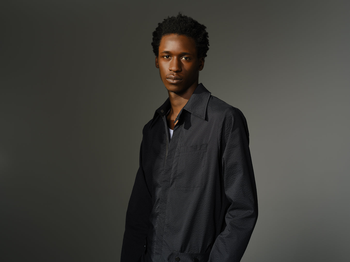 THE WILDE Jumpsuit - Long Sleeve in Black Japanese Seersucker