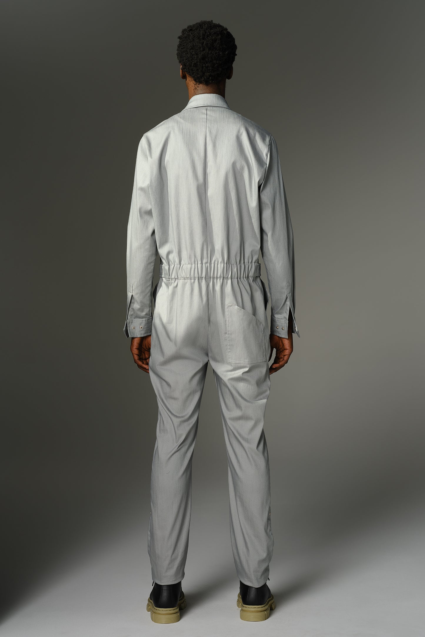 THE WILDE Jumpsuit - Long Sleeve in Grey Stretch Denim