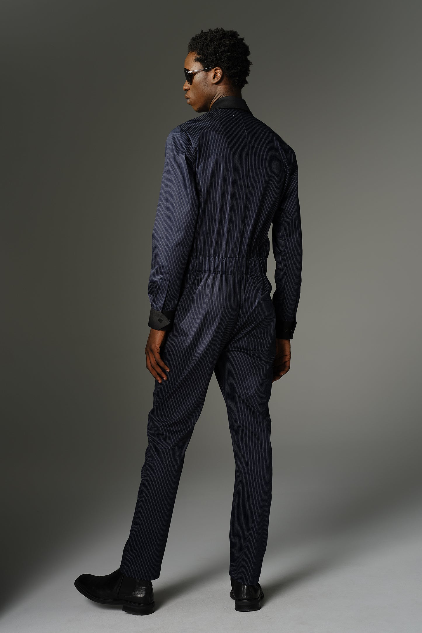 THE WILDE Long Sleeve Deep Blue Pinstripe
