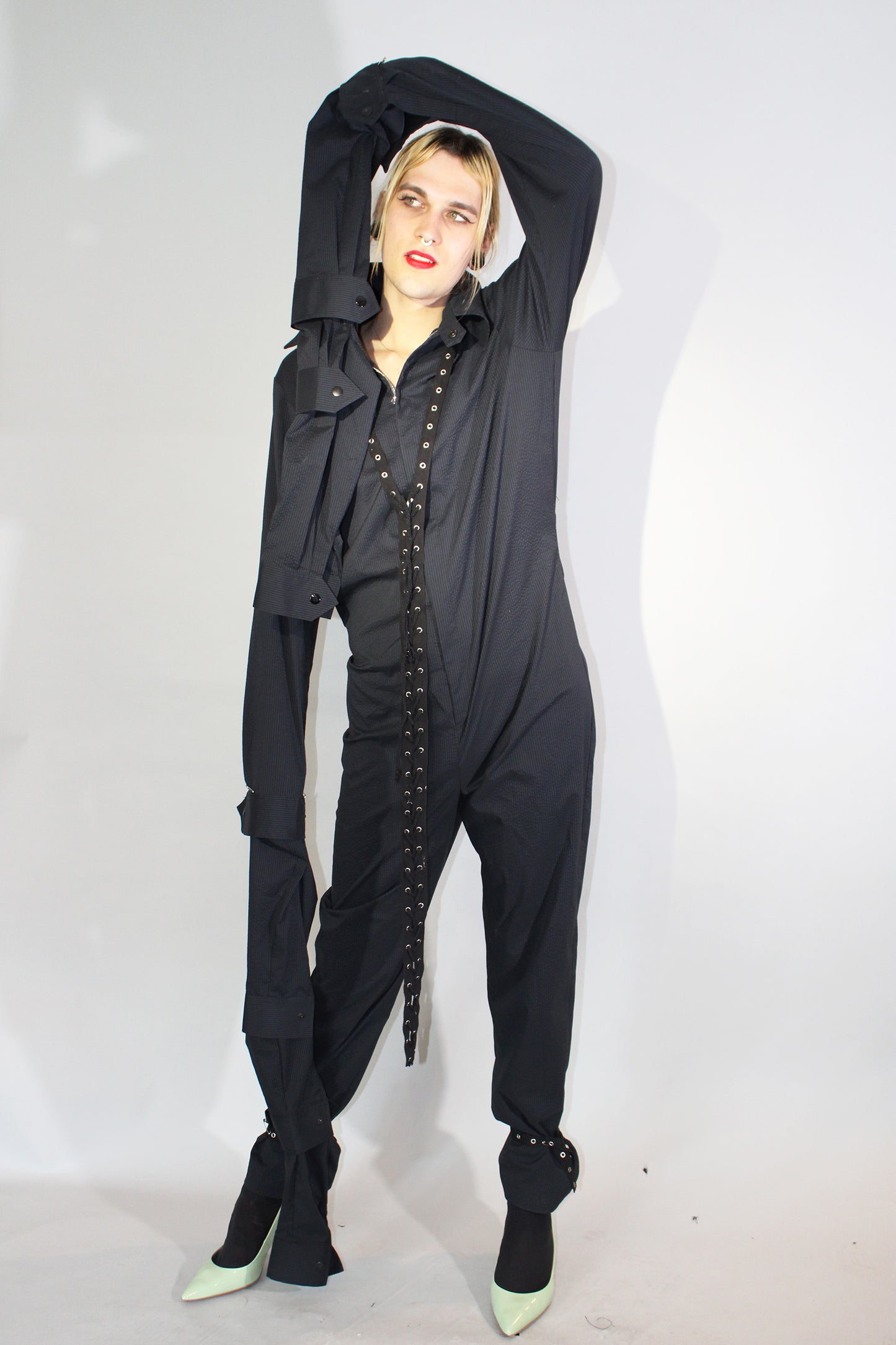 The Tentacle Jumpsuit in Black Seersucker