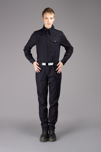 THE FEMININE WILDE Jumpsuit - Long Sleeve in Indigo Stretch Denim