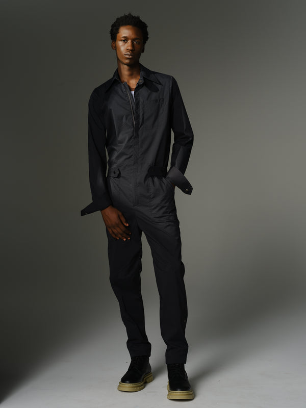 THE WILDE Jumpsuit - Long Sleeve in Black Cotton Sateen