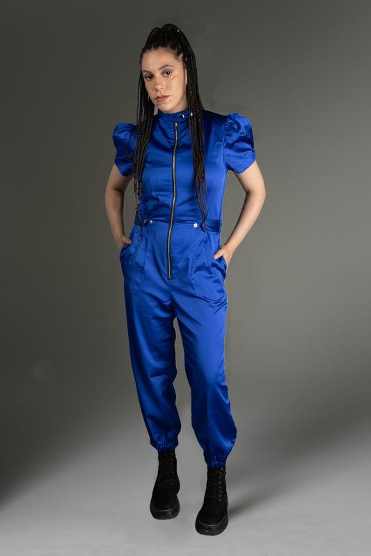 THE LAMARR - Blue Stretch Satin