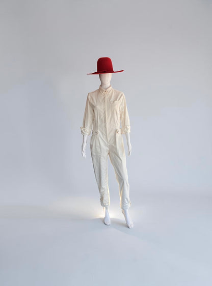 NEW!!! THE FEMININE WILDE Jumpsuit - Cream Stretch Corduroy
