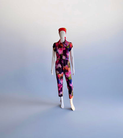 THE WOOLF Jumpsuit - Short Sleeve in Printed Bloom Cotton Sateen
