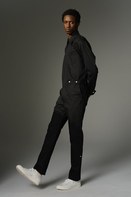 THE WILDE Jumpsuit - Long Sleeve in Black Stretch Denim