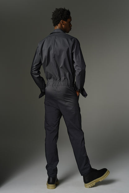THE WILDE Jumpsuit - Long Sleeve in Black Japanese Seersucker
