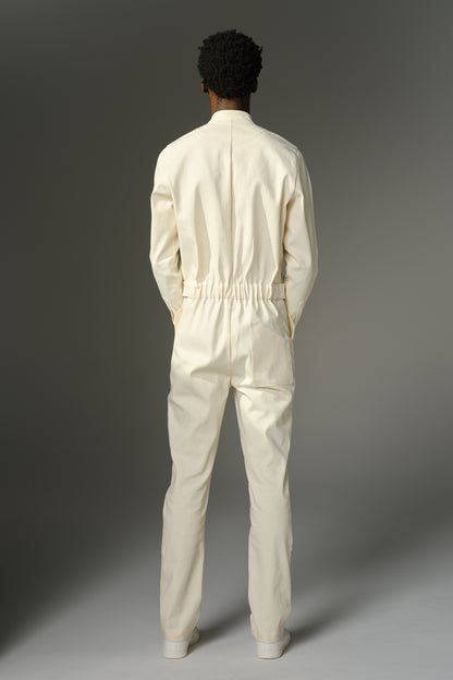 THE WILDE Jumpsuit - Long Sleeve in Cream Stretch Denim
