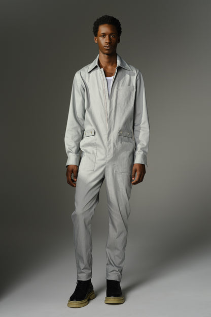 THE WILDE Jumpsuit - Long Sleeve in Grey Stretch Denim