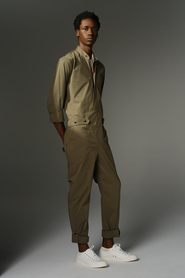 THE WILDE Jumpsuit - Long Sleeve in Olive Japanese Seersucker