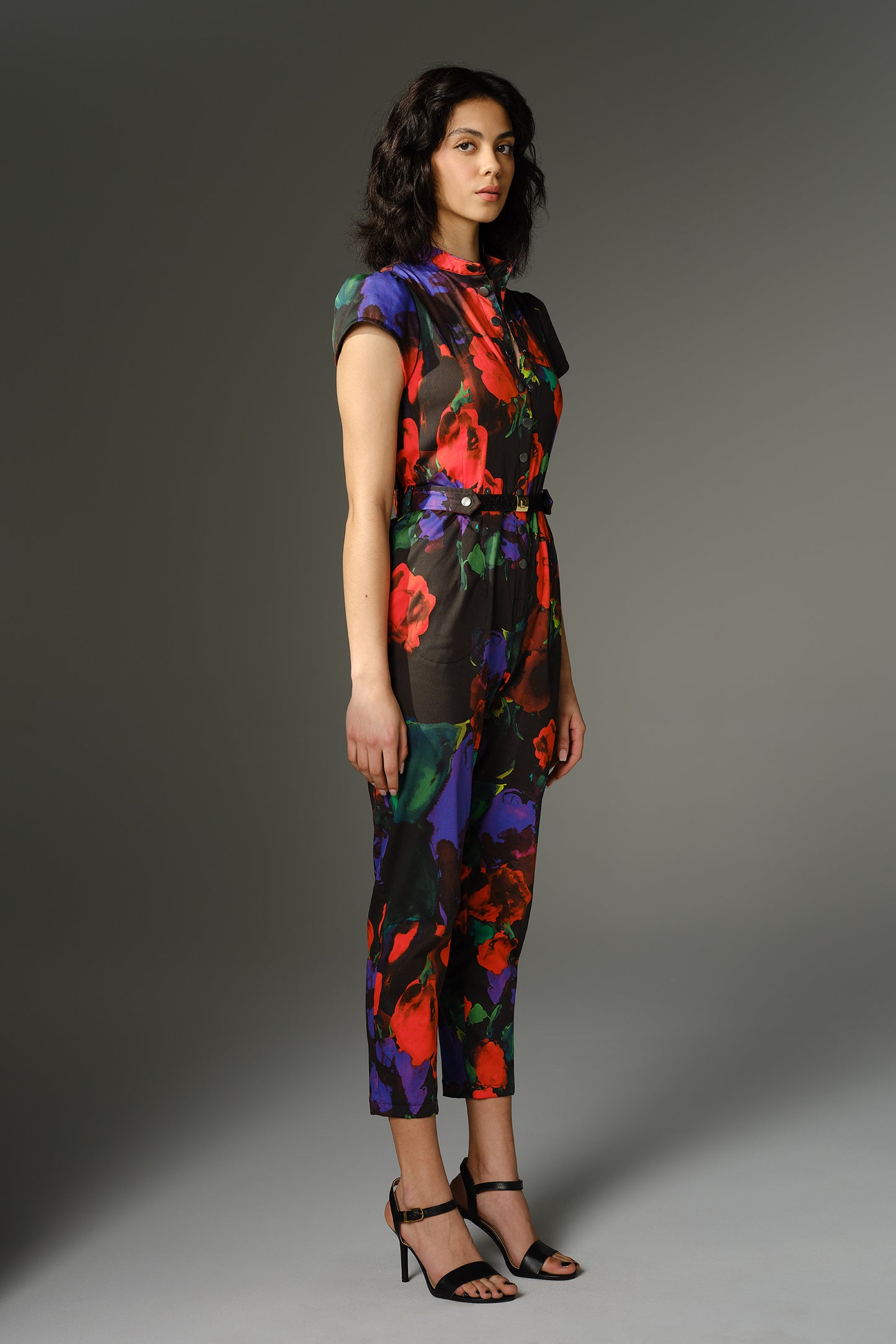 THE WOOLF Jumpsuit - Short Sleeve in Printed Floral Cotton Sateen
