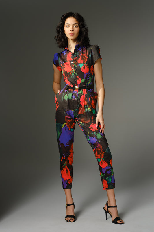 THE WOOLF Jumpsuit - Short Sleeve in Printed Floral Cotton Sateen