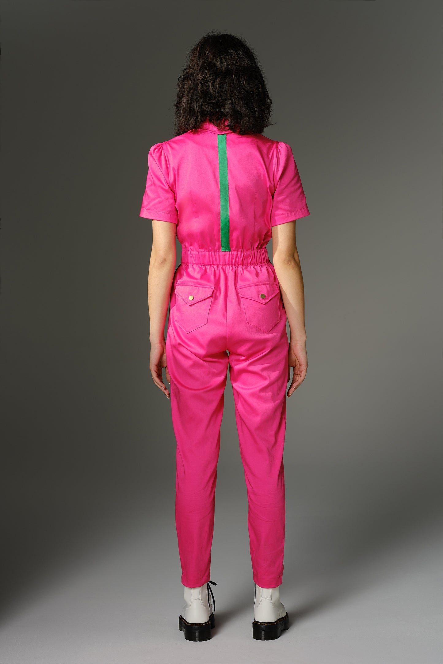 THE WOOLF Jumpsuit - Short Sleeve in Fuchsia Cotton Sateen