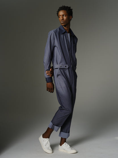 THE WILDE Jumpsuit - Long Sleeve Grey Pinstripe Cotton Stretch