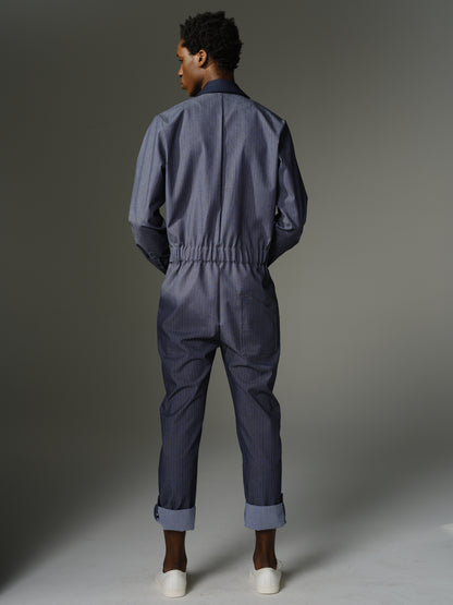THE WILDE Jumpsuit - Long Sleeve Grey Pinstripe Cotton Stretch